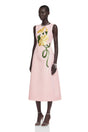 Livia Pink ALine Midi Dress with Floral Applique