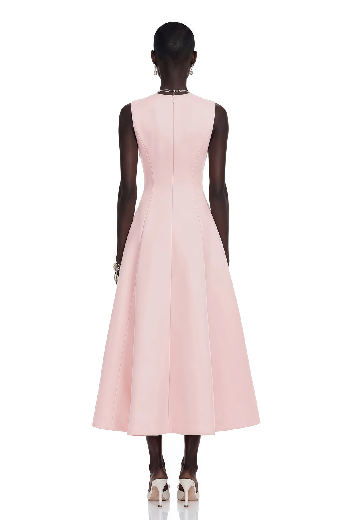 Livia Pink ALine Midi Dress with Floral Applique