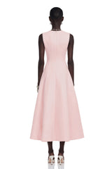 Livia Pink ALine Midi Dress with Floral Applique