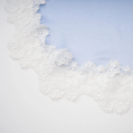 Matilde Maxi Dress Blue Off Shoulder Asymmetrical with Lace Trim