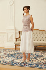 Lola Pink Embellished Tweed Panel Midi Dress
