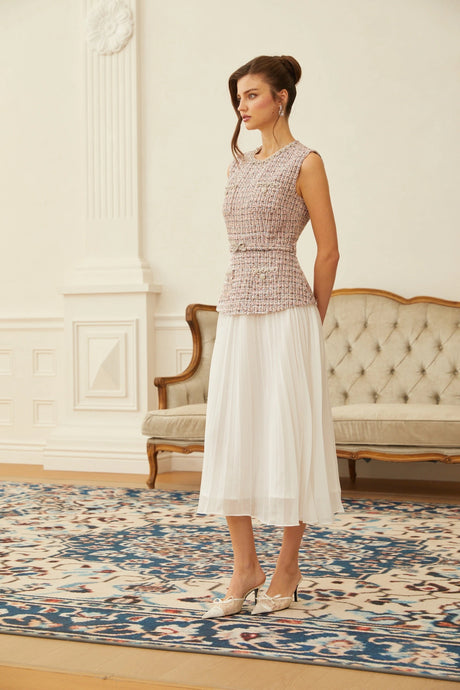 Sydney Midi Dress Pink Embellished Tweed Panel