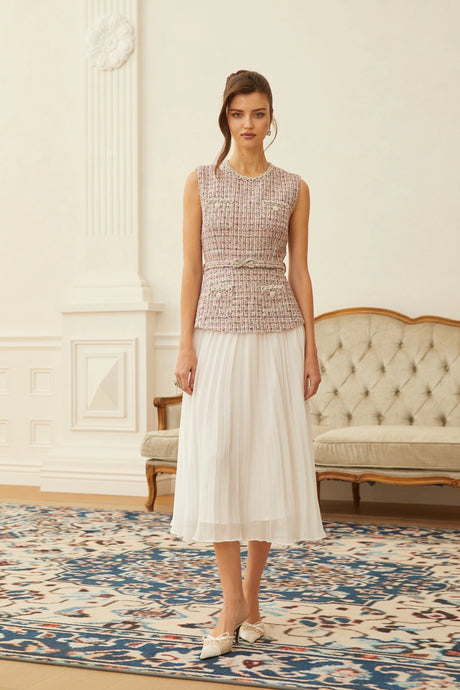 Sydney Midi Dress Pink Embellished Tweed Panel