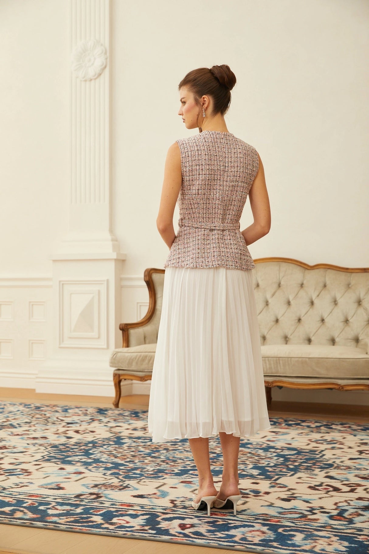 Lola Pink Embellished Tweed Panel Midi Dress