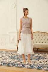Lola Pink Embellished Tweed Panel Midi Dress