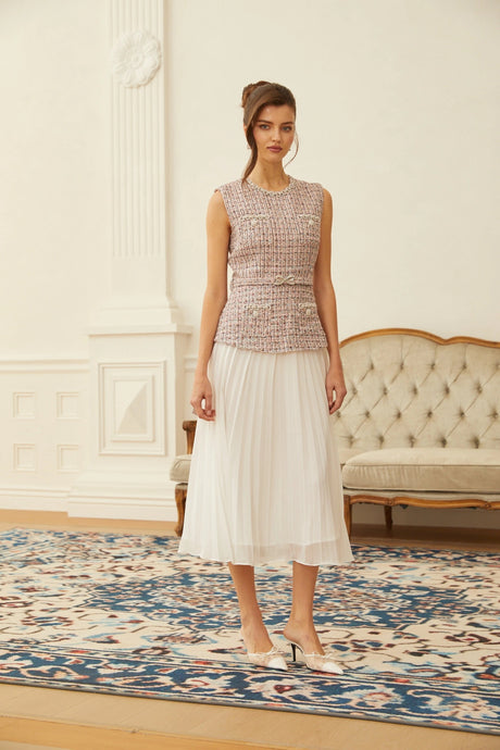 Sydney Midi Dress Pink Embellished Tweed Panel