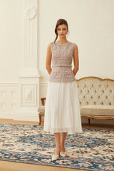 Lola Pink Embellished Tweed Panel Midi Dress
