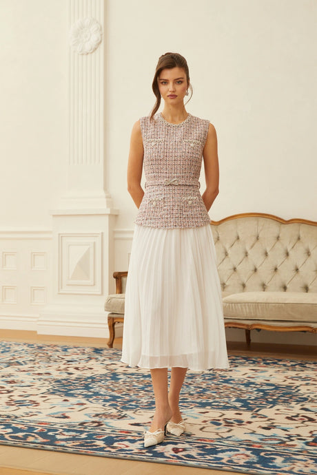 Sydney Midi Dress Pink Embellished Tweed Panel