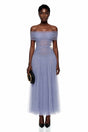 Lolwa Blue Ruched Maxi Dress with 3D Petals