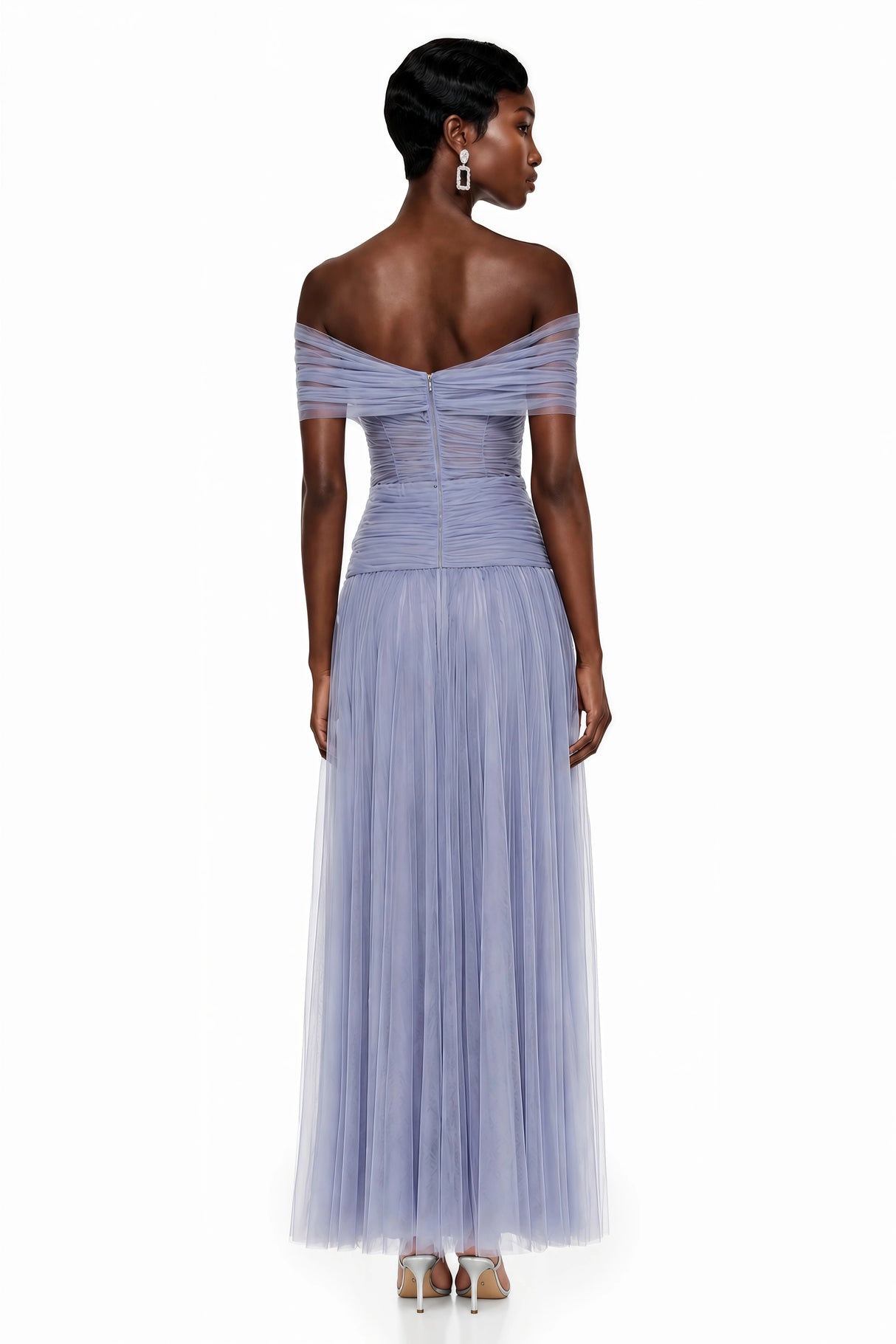 Lolwa Blue Ruched Maxi Dress with 3D Petals