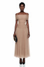 Lolwa Khaki Ruched Maxi Dress with 3D Petals