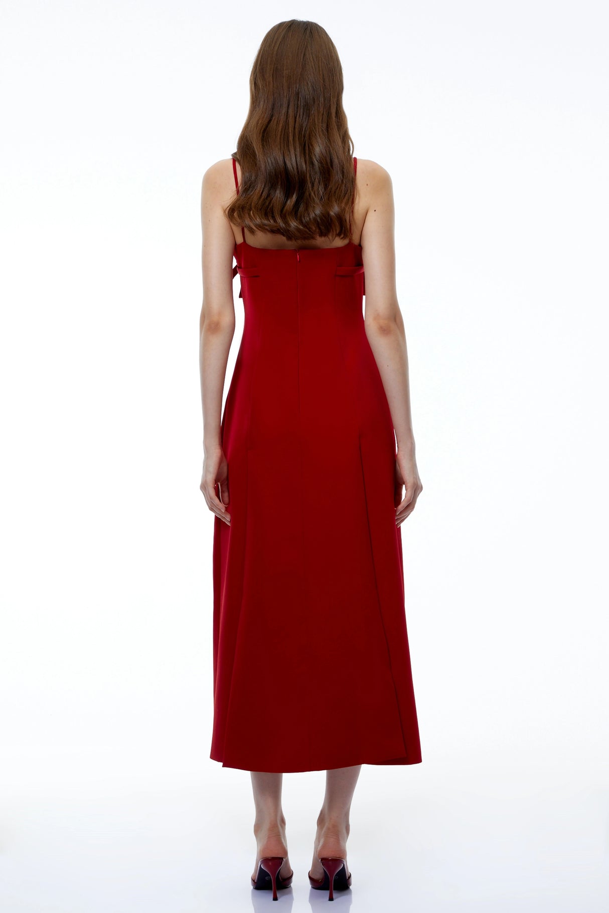Loredana Red Draped Maxi Dress with Front Slit