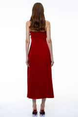 Loredana Red Draped Maxi Dress with Front Slit