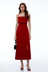 Loredana Red Draped Maxi Dress with Front Slit