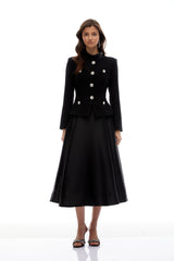 Lorelei Black High Neck Tweed Midi Dress