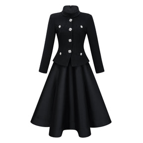 Lorelei Black High Neck Tweed Midi Dress