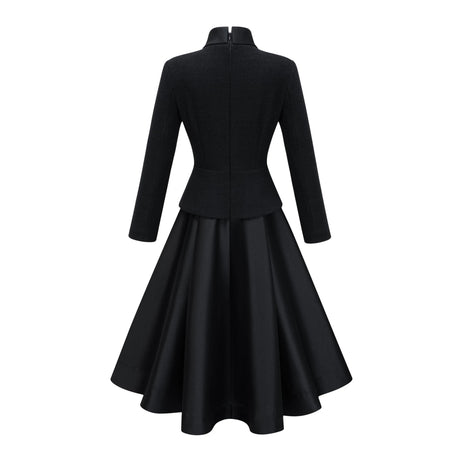 Winter Midi Dress Black High Neck Tweed