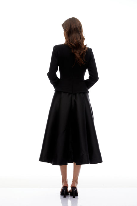Winter Midi Dress Black High Neck Tweed