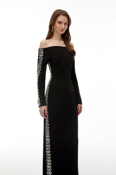 Kali Maxi Dress Black Off Shoulder Embellished