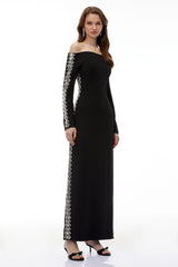 Lorelei Black Off Shoulder Embellished Maxi Dress