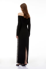 Lorelei Black Off Shoulder Embellished Maxi Dress