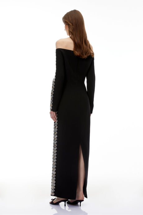 Kali Maxi Dress Black Off Shoulder Embellished