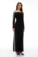 Lorelei Black Off Shoulder Embellished Maxi Dress