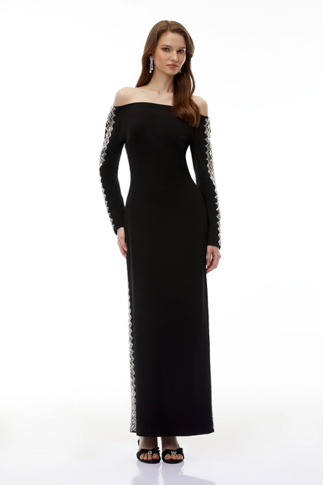 Kali Maxi Dress Black Off Shoulder Embellished
