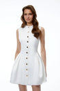 Lorelei White Sleeveless Ruched Mini Dress with Buttons