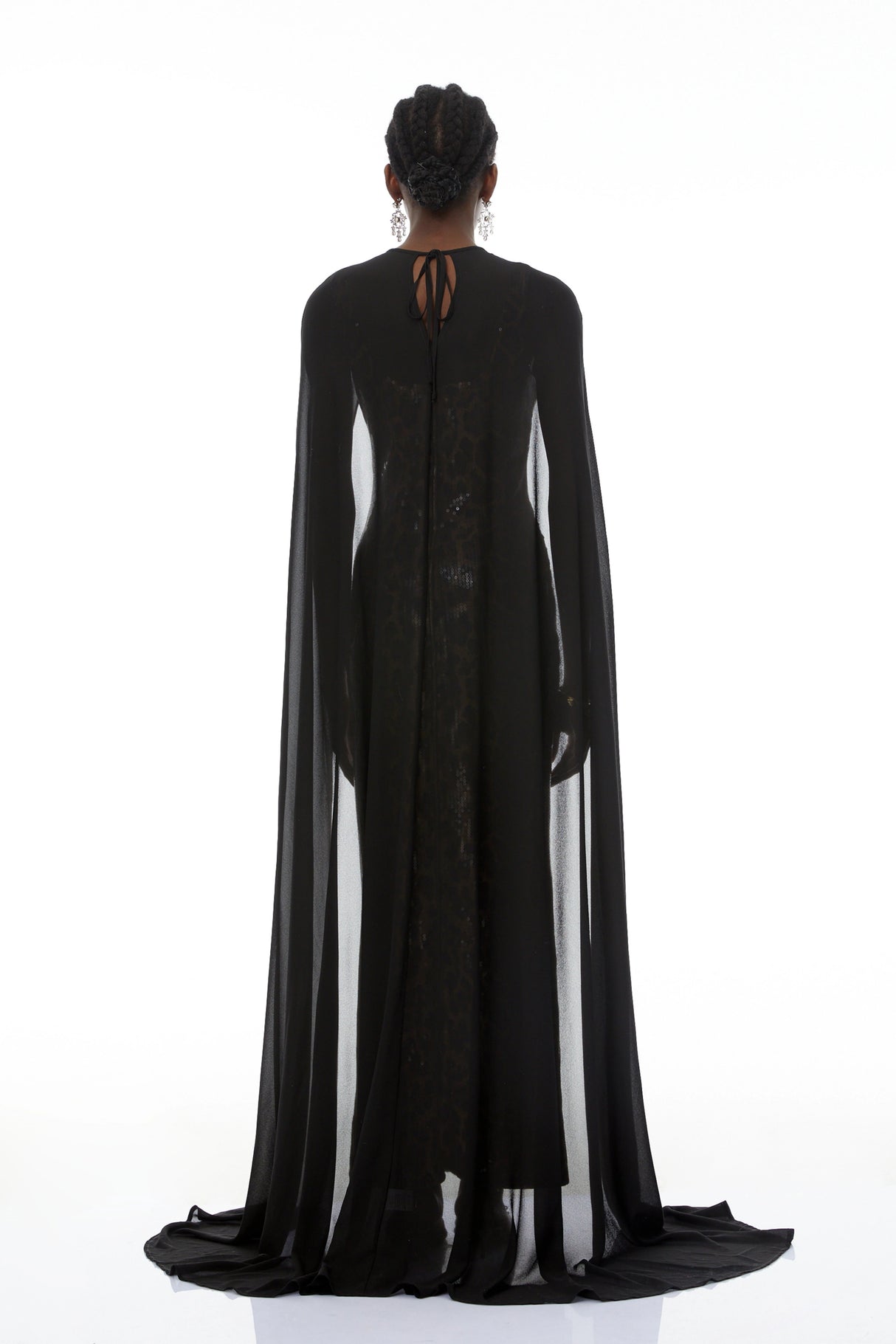 Lorenzo Black Cape  Leopard Print Maxi Dress Set