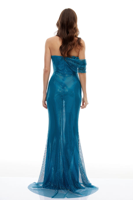 Hope Blue Sequined Gathered Maxi Gown