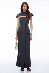 Lotte Grey Cape Pantsuit with Buttons