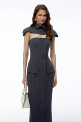 Lotte Grey Cape Pantsuit with Buttons