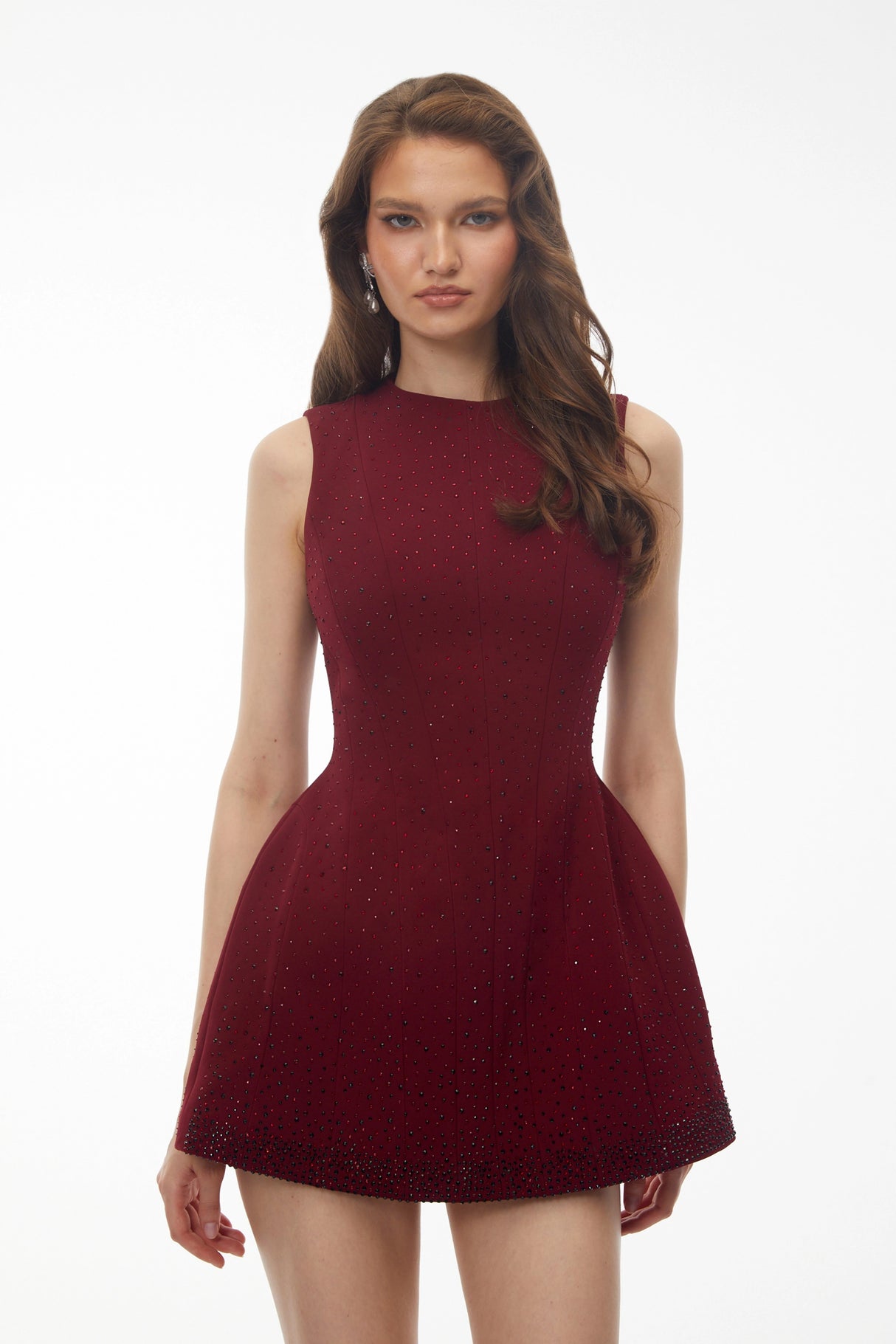 Lottie Burgundy Sparkle Rhinestone Mini Dress
