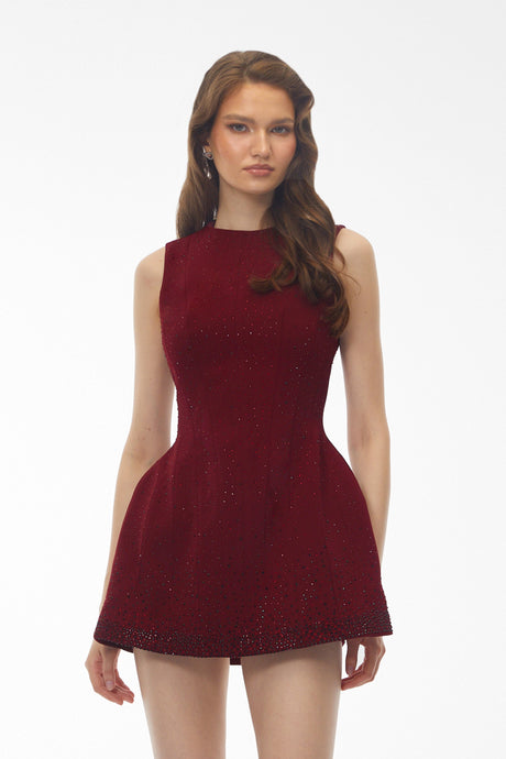 Gwendolyn Mini Dress Burgundy Sparkle Rhinestone