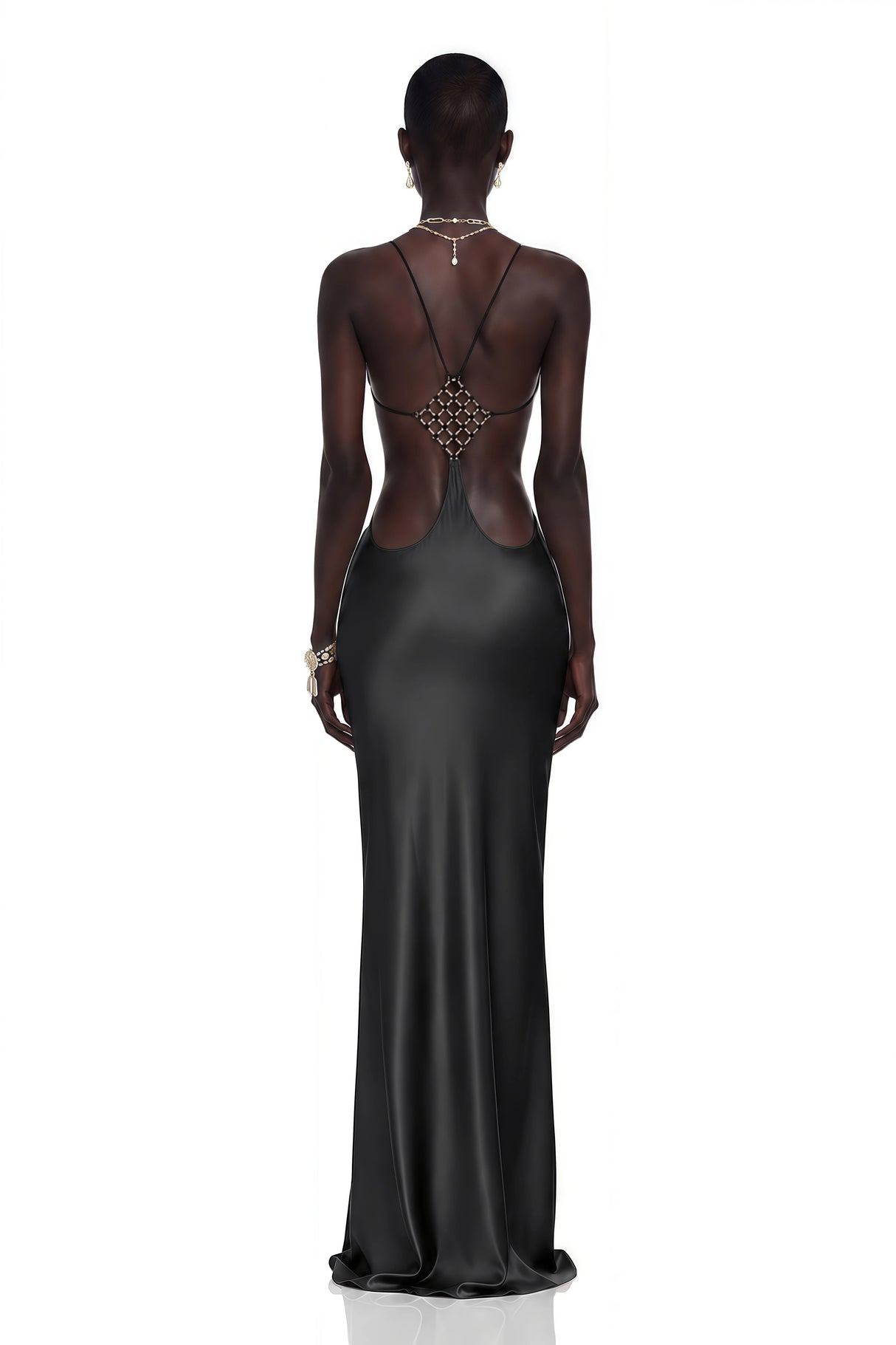 Loviatar Black Backless Satin Maxi Dress