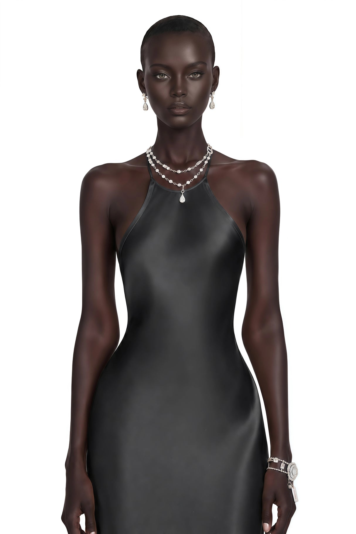 Loviatar Black Backless Satin Maxi Dress