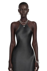 Loviatar Black Backless Satin Maxi Dress