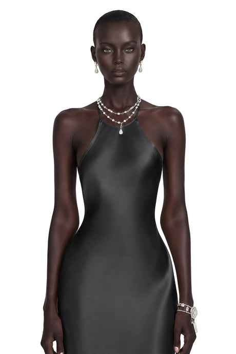 Primula Maxi Dress Black Backless Satin