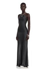 Loviatar Black Backless Satin Maxi Dress