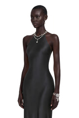 Loviatar Black Backless Satin Maxi Dress