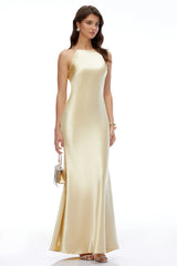 Loviatar Gold Backless Satin Maxi Dress