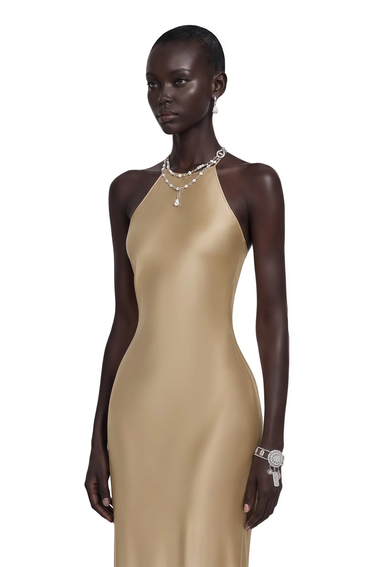 Loviatar Gold Backless Satin Maxi Dress