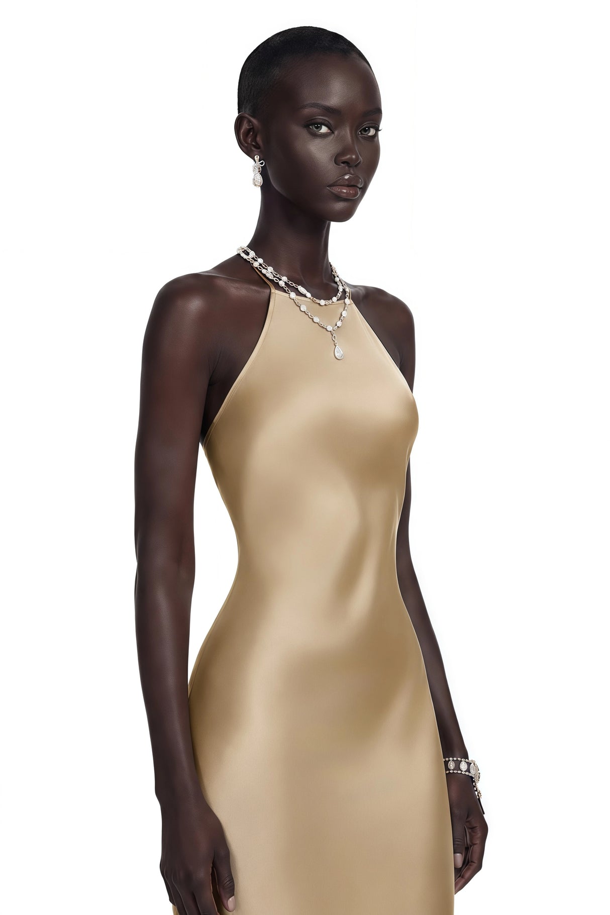 Loviatar Gold Backless Satin Maxi Dress