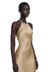 Loviatar Gold Backless Satin Maxi Dress