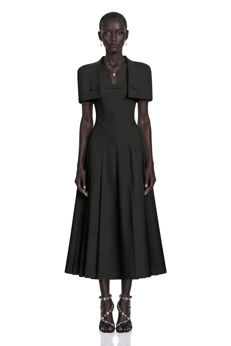 Mariavittoria Midi Dress Black Shawl Detail Shirred