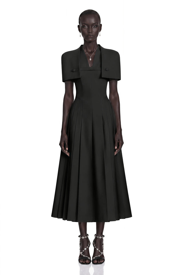Lovisa Black Shawl Detail Shirred Midi Dress