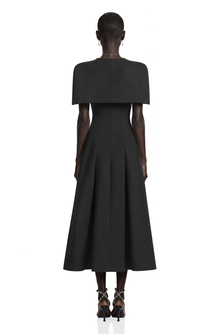Mariavittoria Midi Dress Black Shawl Detail Shirred