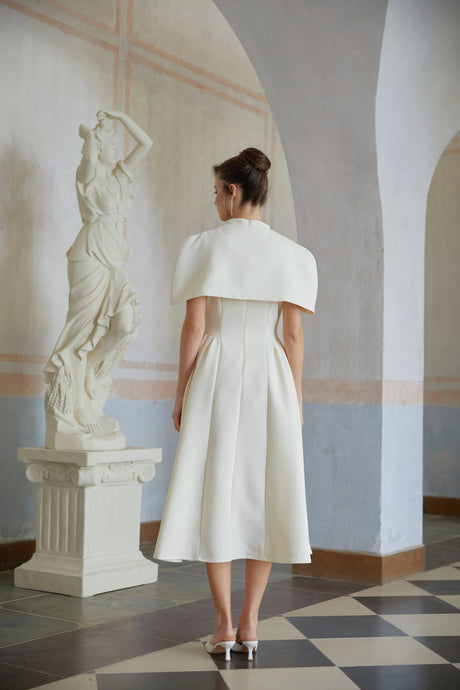 Lina Midi Dress Neutral Shawl Detail Shirred