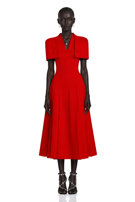 Felicita Midi Dress Red Shawl Detail Shirred